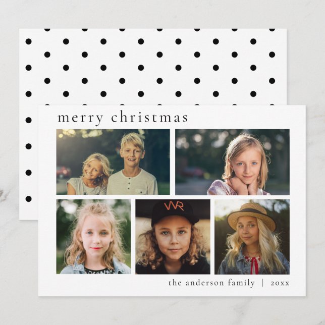 Cartes Pour Fêtes Annuelles Simple Noir & Blanc Multi Photo Joyeux Noël (Devant / Derrière)