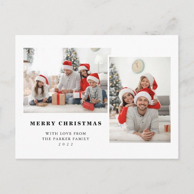 Cartes Pour Fêtes Annuelles Simple noir et blanc Deux photos Joyeux Noël (Devant)