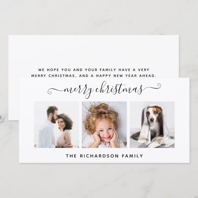 Cartes Pour Fêtes Annuelles Simple noir et blanc Multi Photo Joyeux Noël (Devant / Derrière)