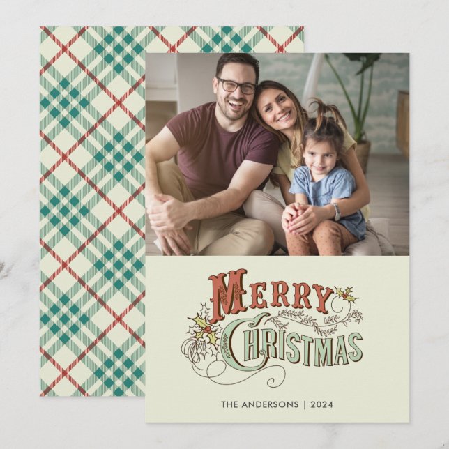 Cartes Pour Fêtes Annuelles Simple Photo de famille Joyeux Noël (Devant / Derrière)