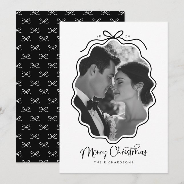 Cartes Pour Fêtes Annuelles Simple Photo Rétro Ondulé Noir et Blanc (Devant / Derrière)