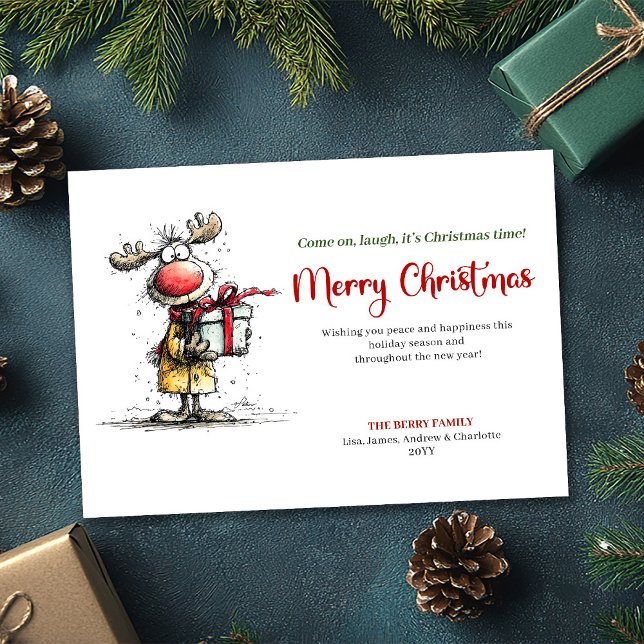 Cartes Pour Fêtes Annuelles Simple Quirky Reindeer Merry Christmas Card (Simple Quirky Reindeer Merry Christmas Card)