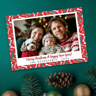 Cartes Pour Fêtes Annuelles Simple rouge et Turquoise os de chien Motif Photo