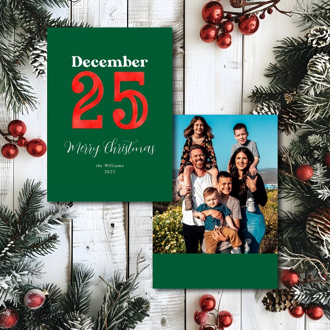Cartes Pour Fêtes Annuelles Simple Rouge Vert Joyeux Noël Famille Photo (Créateur téléchargé)