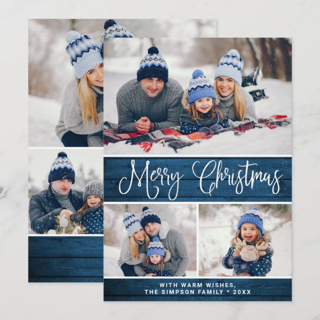 Cartes Pour Fêtes Annuelles Simple Rustic 6 PHOTO Noël Salutation (Devant / Derrière)