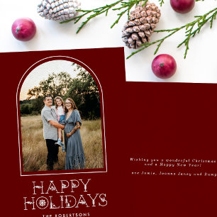 Cartes Pour Fêtes Annuelles Simple Scandi Arch Photo Joyeux Vacances Rouge