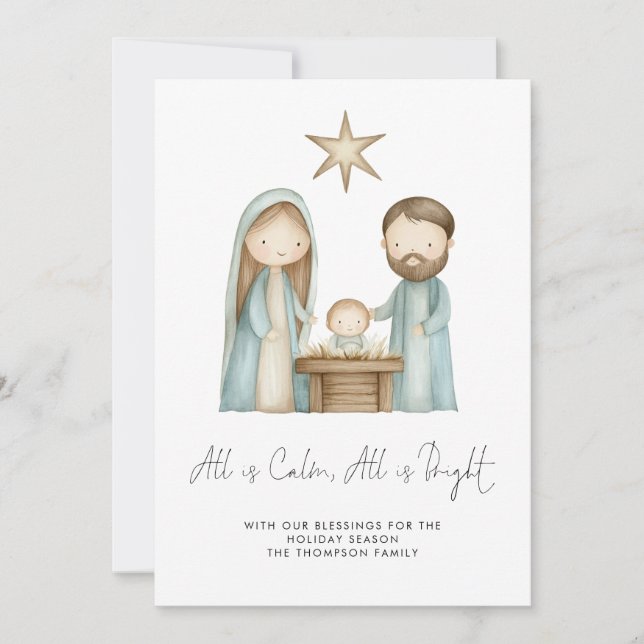 Cartes Pour Fêtes Annuelles Simple Scène De Nativité Tout Est Calme Photo (Devant)