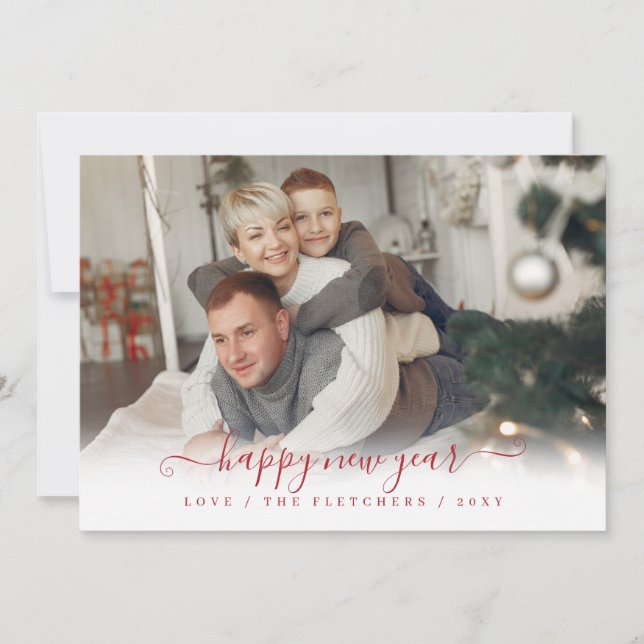 Cartes Pour Fêtes Annuelles Simple Script Bonne année (Devant)