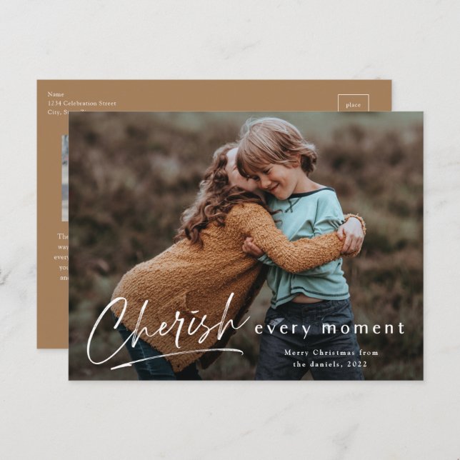 Cartes Pour Fêtes Annuelles Simple Script Cherish Chaque instant Photo Noël (Devant / Derrière)