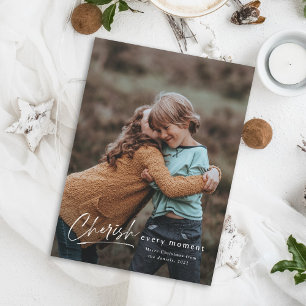 Cartes Pour Fêtes Annuelles Simple Script Cherish Chaque instant Photo Noël