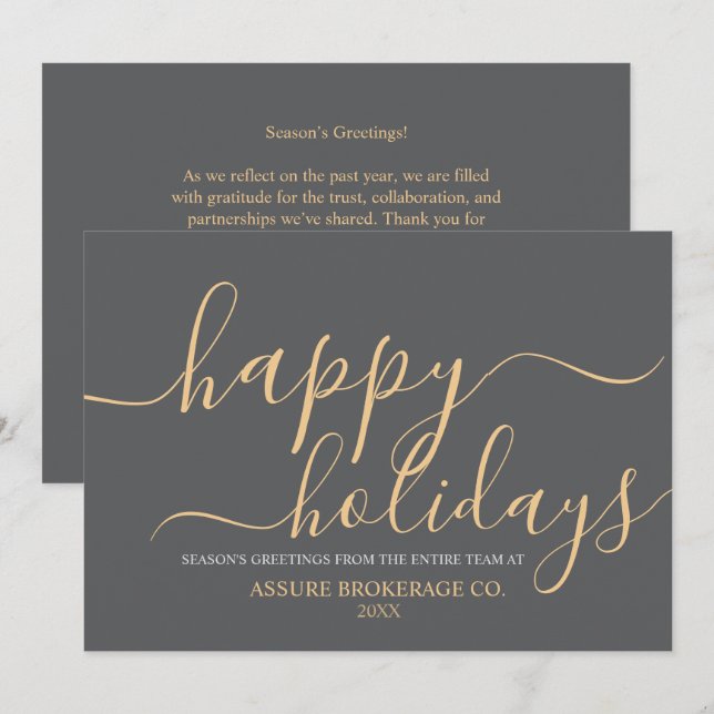 Cartes Pour Fêtes Annuelles Simple Script Happy Holidays Entreprise (Devant / Derrière)