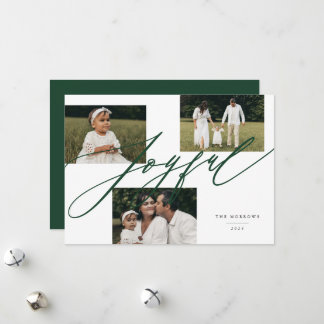 Cartes Pour Fêtes Annuelles Simple Script Joyeux Salutation photo verte