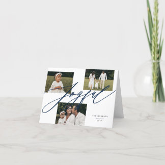 Cartes Pour Fêtes Annuelles Simple Script Joyful Greeting Blue Photo Plié