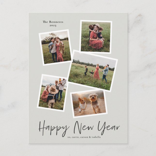 Cartes Pour Fêtes Annuelles Simple Script New Year 5 Photo Collage (Devant)