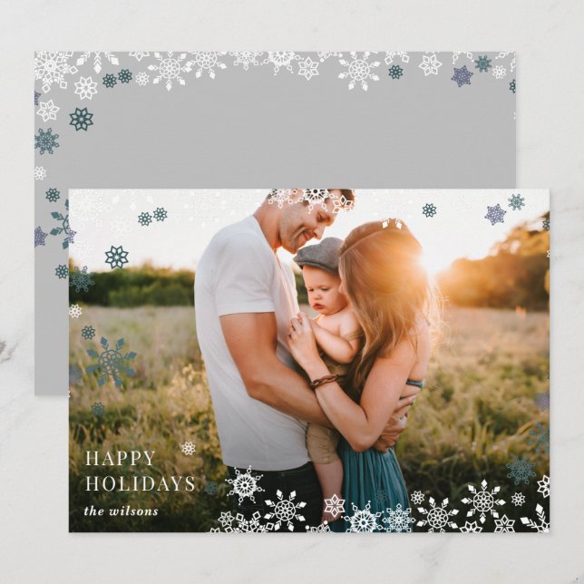 Cartes Pour Fêtes Annuelles Simple Snowflakes Cadre Modern Full Photo (Devant / Derrière)