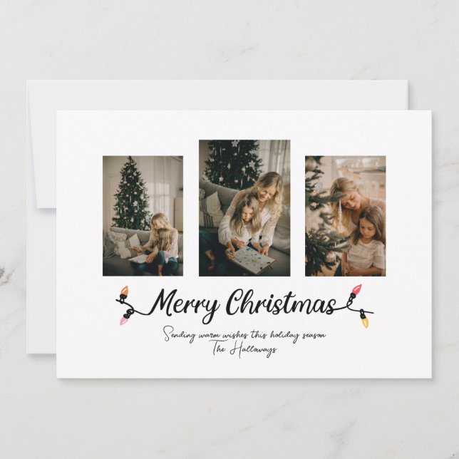 Cartes Pour Fêtes Annuelles Simple String Lights 3 Photo Noël (Devant)