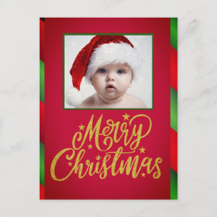 Cartes Pour Fêtes Annuelles Simple Une Photo Rouge Et Vert Frappe Noël