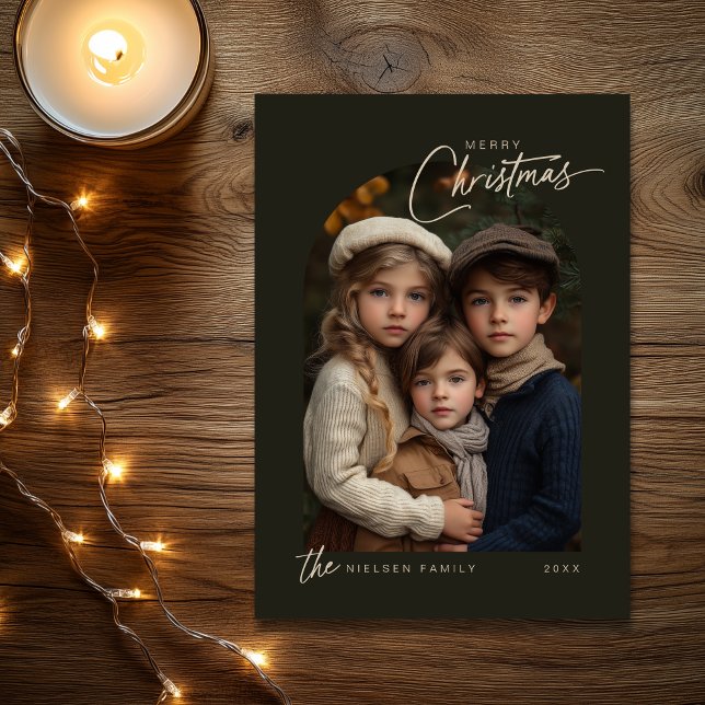 Cartes Pour Fêtes Annuelles Simple vert Joyeux Noël Script Photo (Shown on a 5" x 7" card)