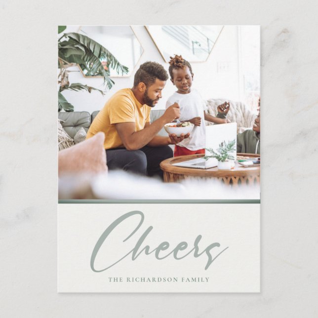 Cartes Pour Fêtes Annuelles Simple Vert Sage Clair Photo de Noël (Devant)