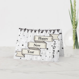 Cartes Pour Fêtes Annuelles Simple Vintage bois Nouvel An 2023 Minimaliste
