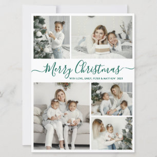 Cartes Pour Fêtes Annuelles Simple White Green 5 Photo Collage Noël