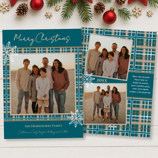 Cartes Pour Fêtes Annuelles Simplement Élégant Blue Plaid Snowflakes Noël (Créateur téléchargé)