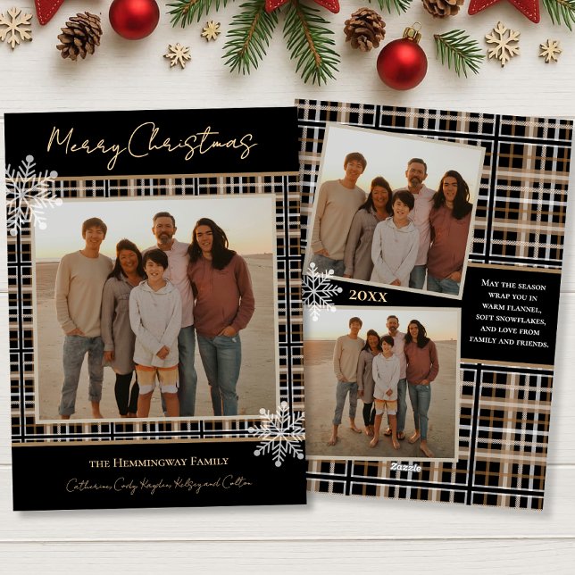 Cartes Pour Fêtes Annuelles Simplement Élégant Plaid Flocons de Neige Noël Cos (Créateur téléchargé)