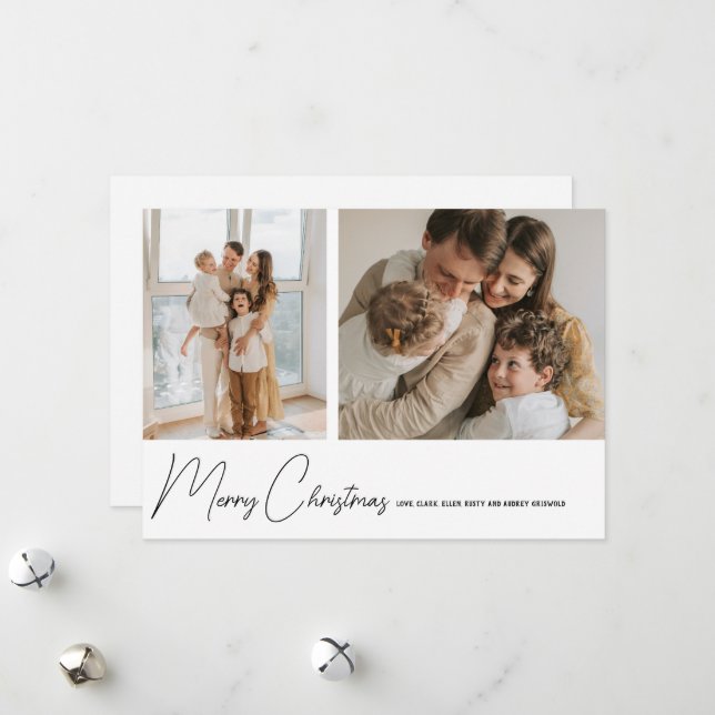 Cartes Pour Fêtes Annuelles Simplement moderne Joyeux Noël Script 2 Photo (Devant/Arrière en situation)