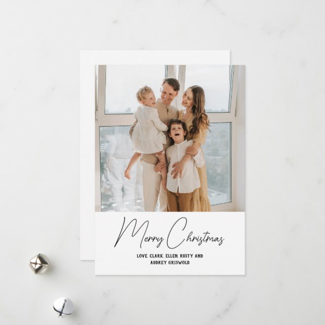 Cartes Pour Fêtes Annuelles Simplement moderne Joyeux Script de Noël Vertical (Devant/Arrière en situation)