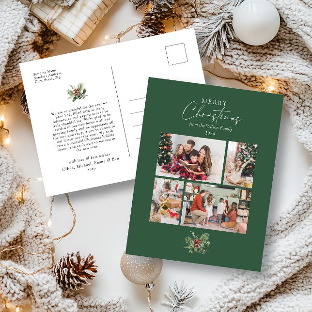 Cartes Pour Fêtes Annuelles Simples aquarelle de Noël Foliage Photo Collage (Créateur téléchargé)