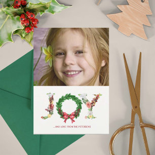 Cartes Pour Fêtes Annuelles Simples fleurs Noël couronne de joie script photo