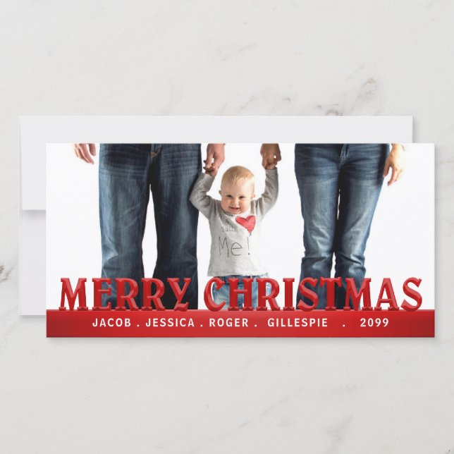 Cartes Pour Fêtes Annuelles Simplicité rouge Joyeux Noël Photo de famille (Devant)
