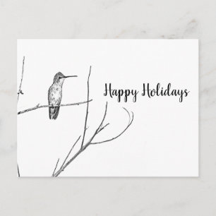 Cartes Pour Fêtes Annuelles simply a Hummingbird on a stick, Happy Holidays