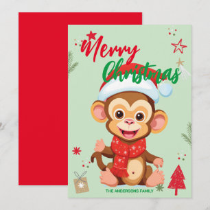 Cartes Pour Fêtes Annuelles Singe mignon père Noël Noël Vacances Nom de famill