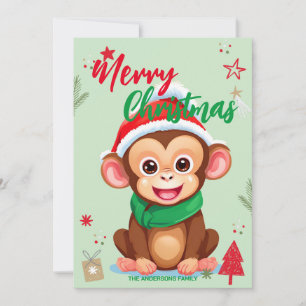 Cartes Pour Fêtes Annuelles Singe mignon père Noël Noël Vacances Nom de famill