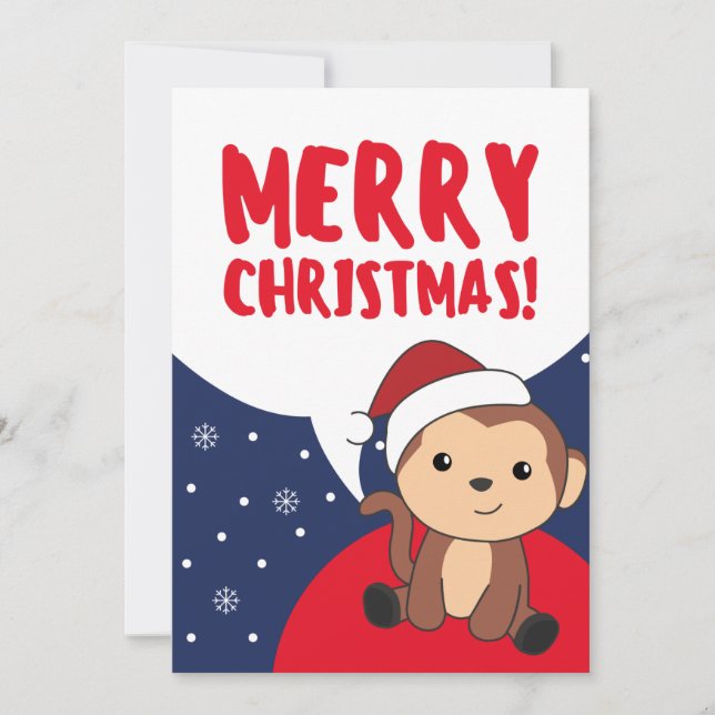 Cartes Pour Fêtes Annuelles Singe Noël Neige Hiver Animaux Singes Vacances (Devant)