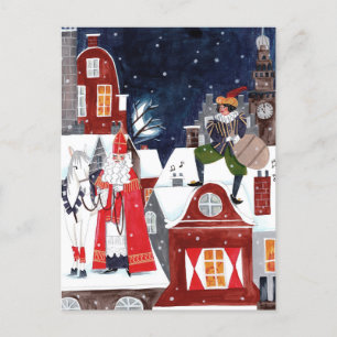 Cartes Pour Fêtes Annuelles Sinterklaas et Piet sur les toits d'Amsterdam