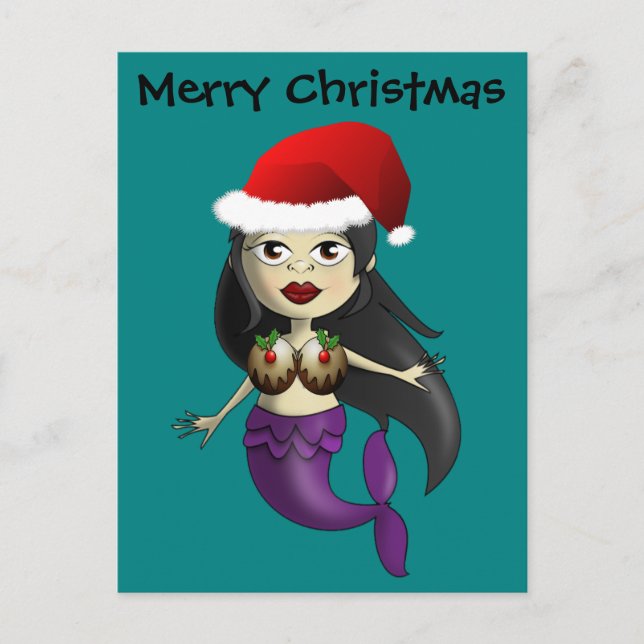 Cartes Pour Fêtes Annuelles Sirène à Santa Hat et Puits de Noël (Devant)