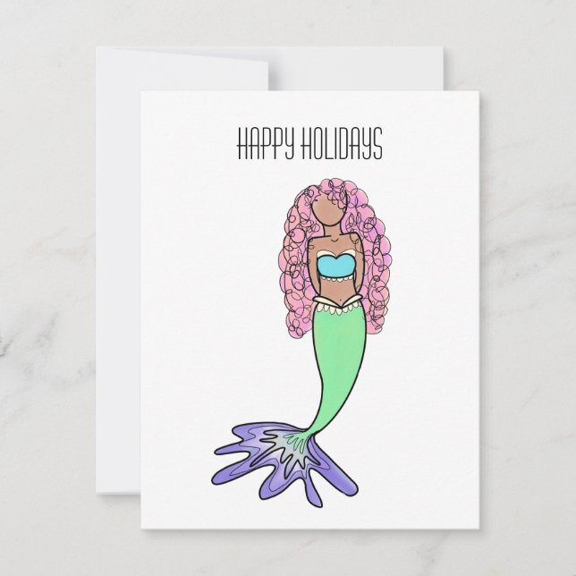 Cartes Pour Fêtes Annuelles sirène arc-en-ciel rose bleu pourpre vert noir bou (Devant)