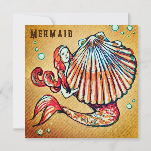 Cartes Pour Fêtes Annuelles Sirène avec dessin de coquille de mer (Devant)