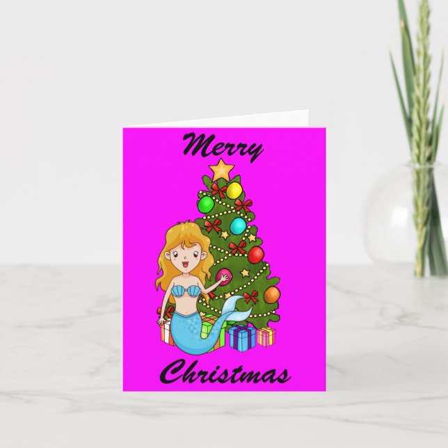 Cartes Pour Fêtes Annuelles Sirène bleue et arbre de Noël (Devant)