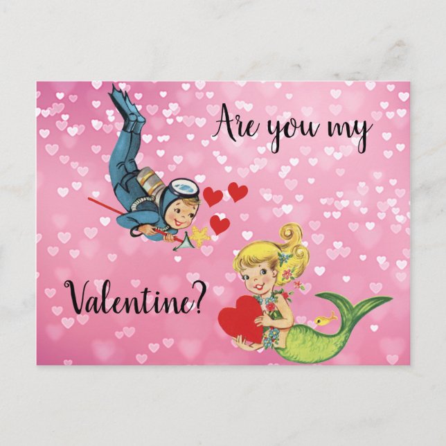 Cartes Pour Fêtes Annuelles Sirène pour enfants Valentine et plongeur sous-mar (Devant)