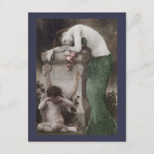 Cartes Pour Fêtes Annuelles Sirène verte avec minuscule cépée