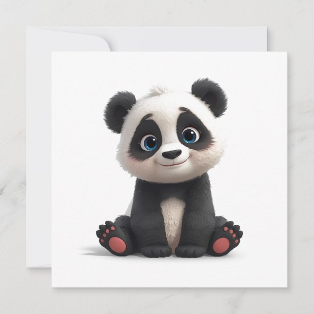 Cartes Pour Fêtes Annuelles Sitting Panda Bear Cartoon Illustration Art (Devant)