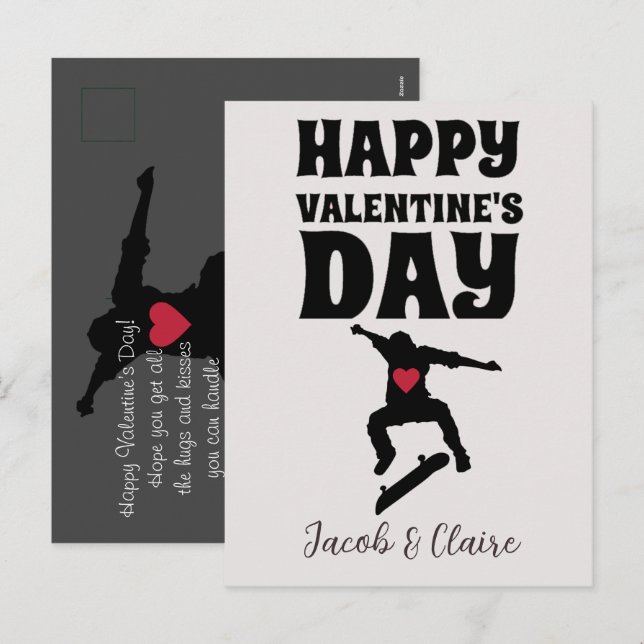 Cartes Pour Fêtes Annuelles skateboard, Joyeux valentines jour personnalisez l (Devant / Derrière)
