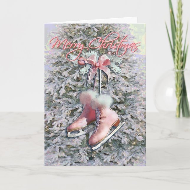 Cartes Pour Fêtes Annuelles SKATES DE GLACE en ROSE par SHARON SHARPE (Devant)