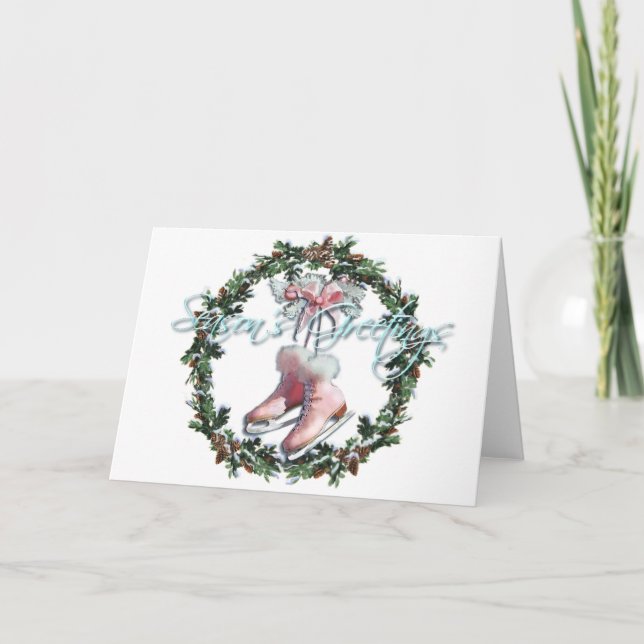 Cartes Pour Fêtes Annuelles SKATES DE GLACE & WREATH par SHARON SHARPE (Devant)