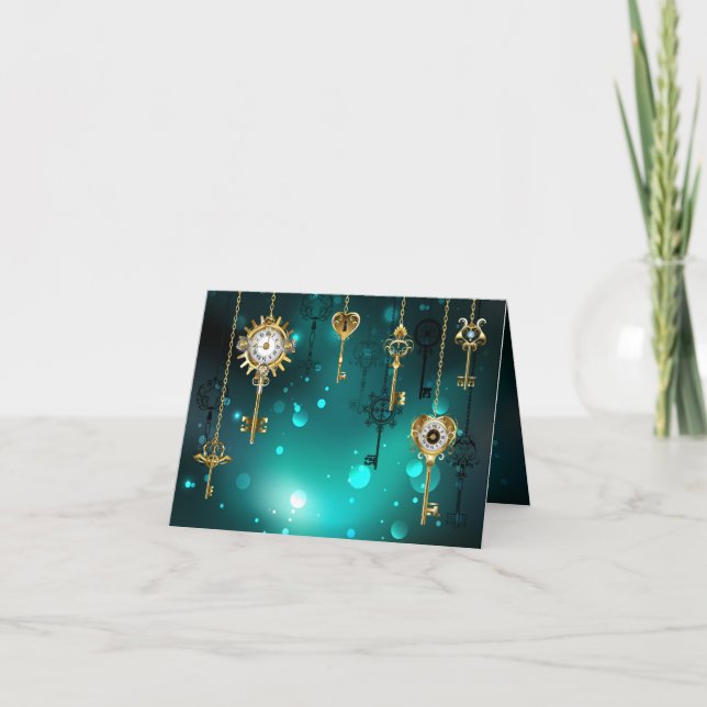 Cartes Pour Fêtes Annuelles Skeleton Keys on Green Background (Devant)