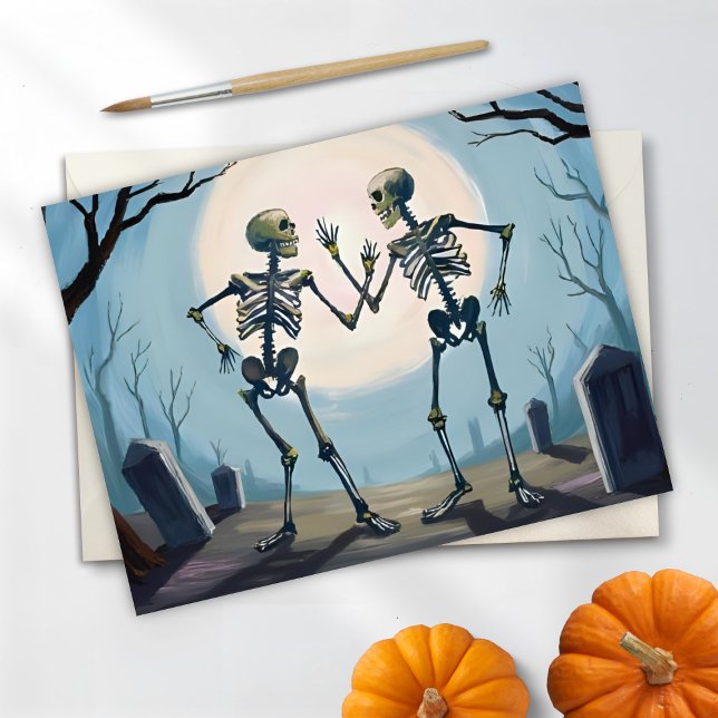 Cartes Pour Fêtes Annuelles Skeletons de danse Peinture d'Halloween (Créateur téléchargé)