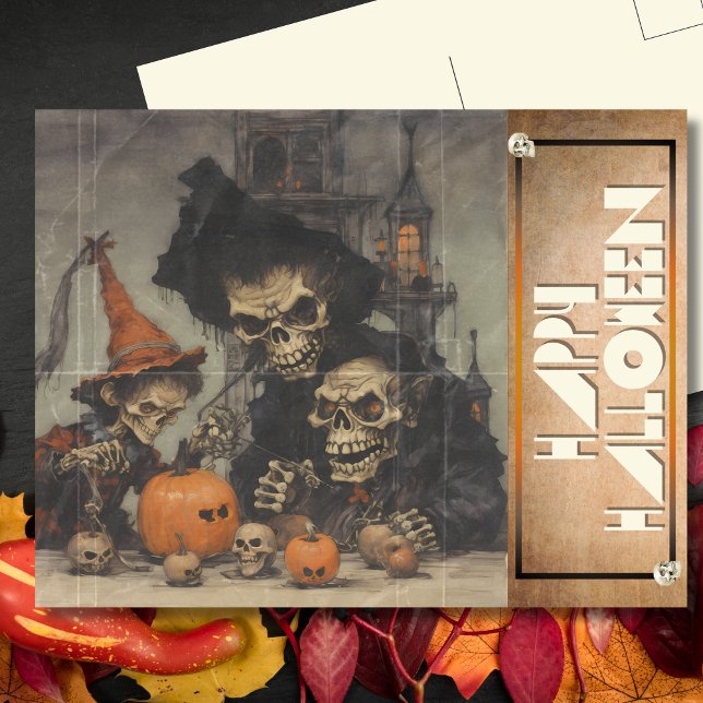Cartes Pour Fêtes Annuelles Skeletons vintages Freaky Spooktacular Halloween (Créateur téléchargé)